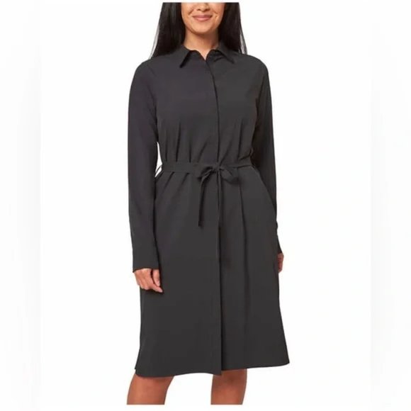 NWT Modern Ambition Women Long Sleeve Tie-Waist Shirt Dress Black Sz M $100 Z860 - Picture 1 of 6